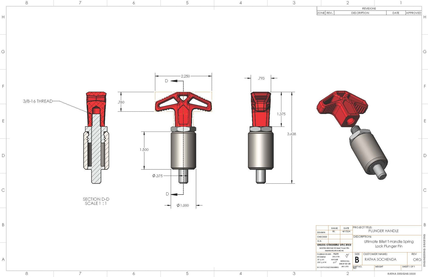 Billet Anodize Aluminum T-Handle